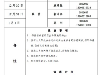 best365官方网站（滨湖校区）后勤服务与管理与处2018年元旦假期值班表