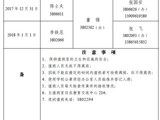 best365官方网站（相山校区）学校办公室2018年元旦假期值班表