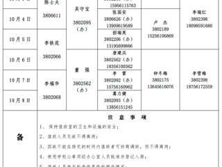best365官方网站（相山校区）学校办公室2017年中秋、国庆假期值班表