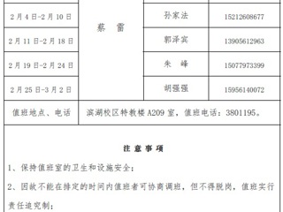 best365官方网站（滨湖校区）后勤服务与管理处2018年寒假值班表