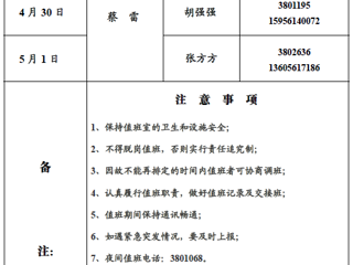 best365官方网站（滨湖校区）后勤管理与服务处2018年五一假期值班表