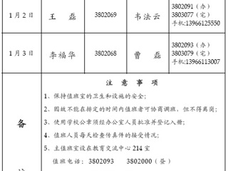 best365官方网站（相山校区）学校办公室2015年元旦期间值班表