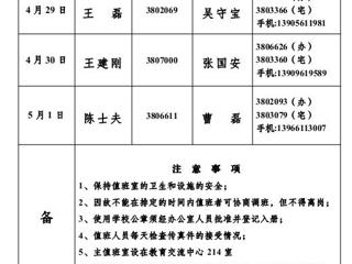 best365官方网站(相山校区)学校办公室2013年劳动节假期值班表